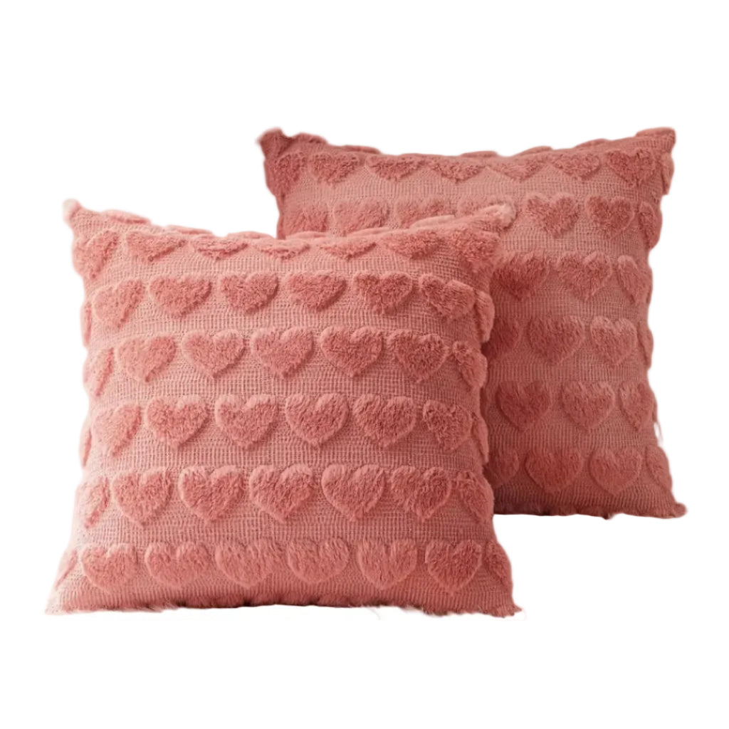 Hearts Coral Red Valentines Pillow Covers