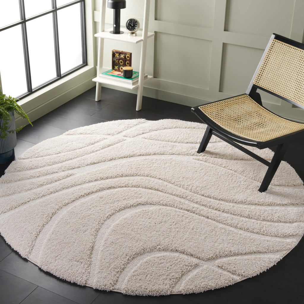 Florida Shag Collection Area Rug - 3Ft Round Creme