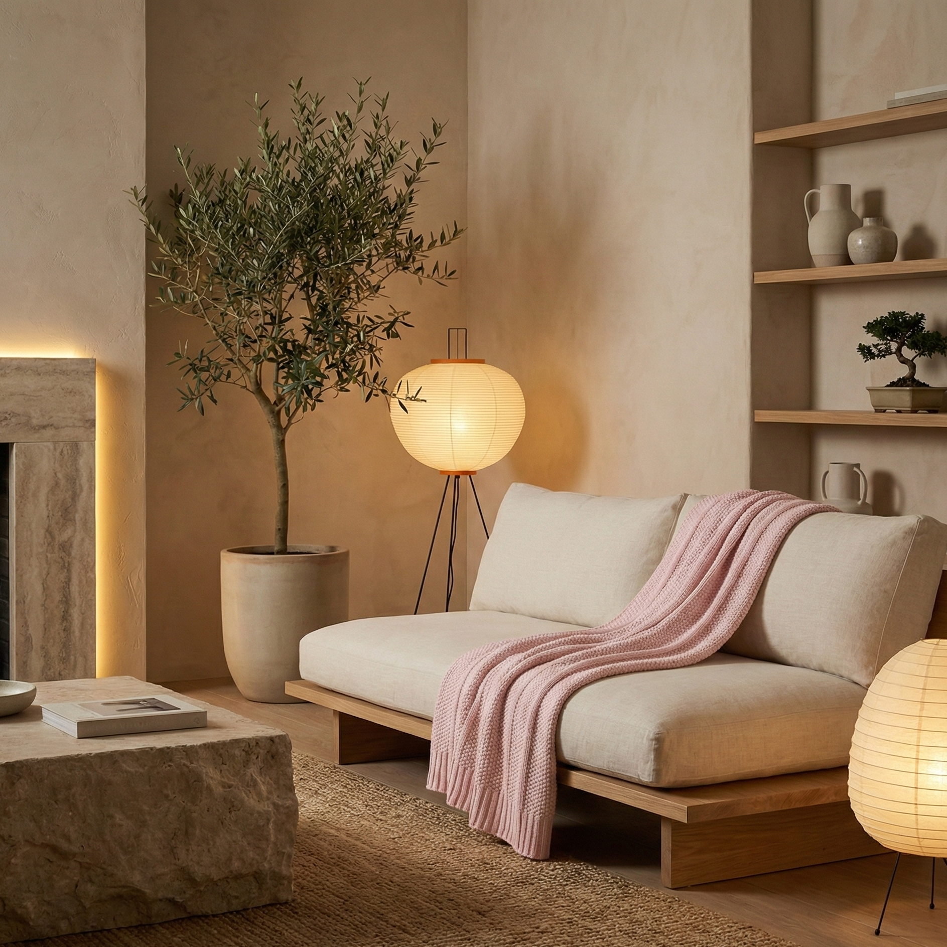 Stripe Knit Powder Pink Throw Blanket