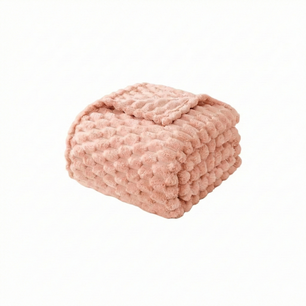 3D Textured Bubble light pink throw blanket