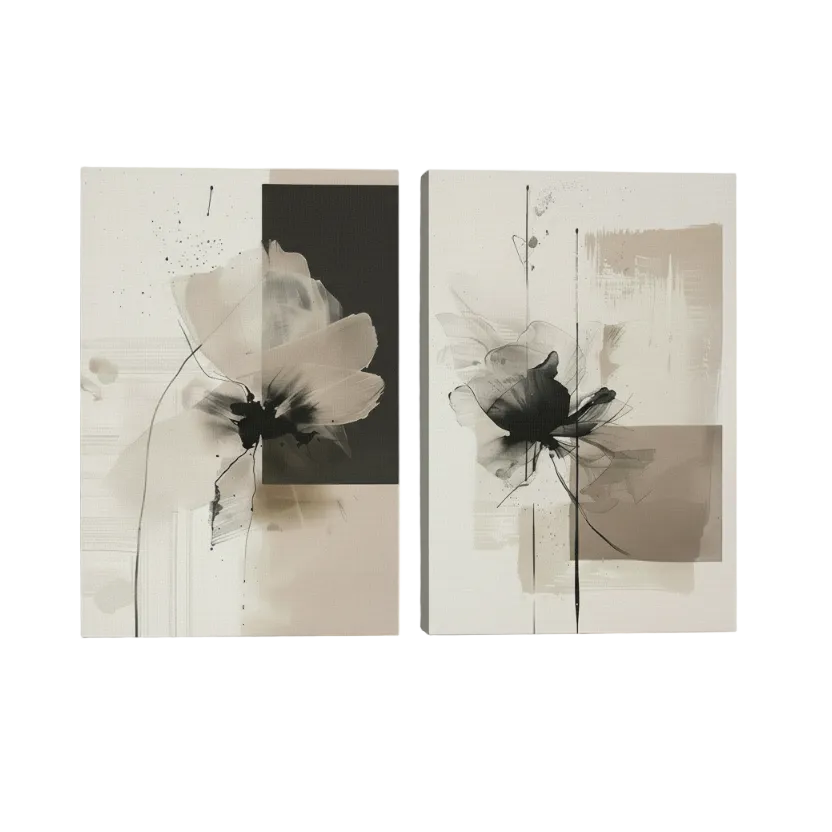 Canvas Beige Black Wall Art Floral Pictures