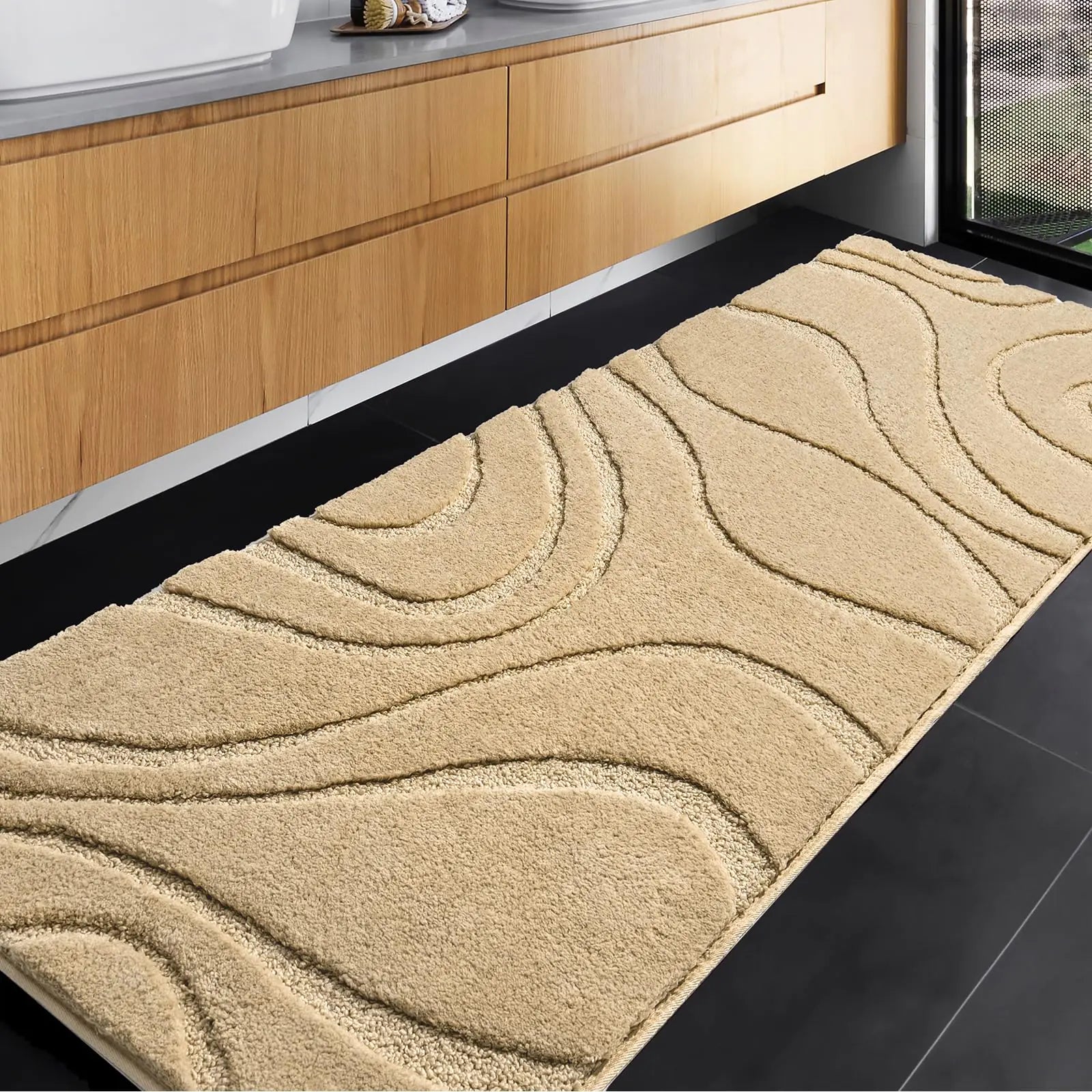 DEXDE Bathroom Rugs Runner 24 x 72 InchExtra Long Bathroom Rug Non-SlipMachine Washable Bath Mats RugBeige Soft Carpets for Bathroom Shower