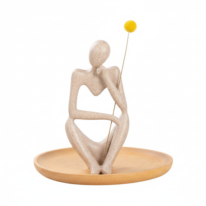 INNOLITES Boho Decor Thinker Statue Abstract Art Sculpture Sandstone Resin Collectible Figurines for Home Living Room Office Shelf Decoration(Right Large)
